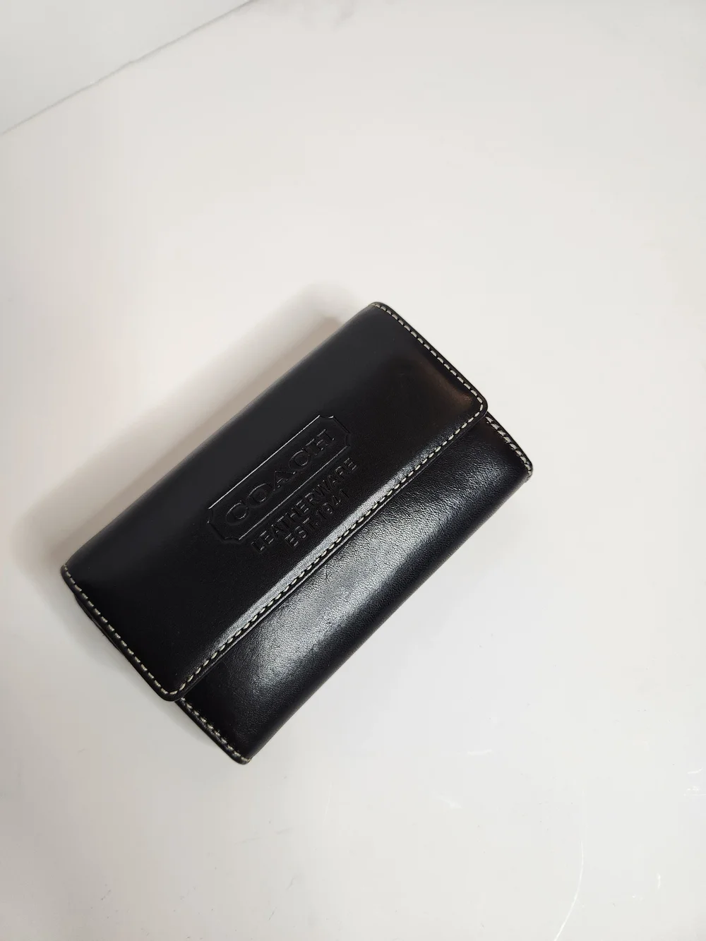 Coach Black Leather Trifold Wallet with Keychain